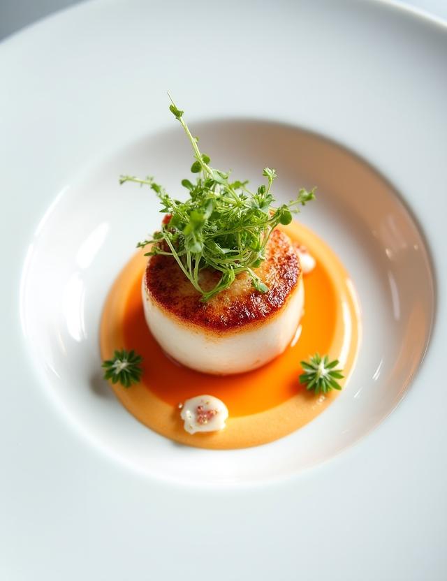 Détail d'un plat gastronomique dressé avec précision